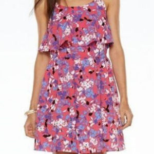 ELLE NWT SZ L PINK BLUE MULTI FLORAL TIERED DRESS